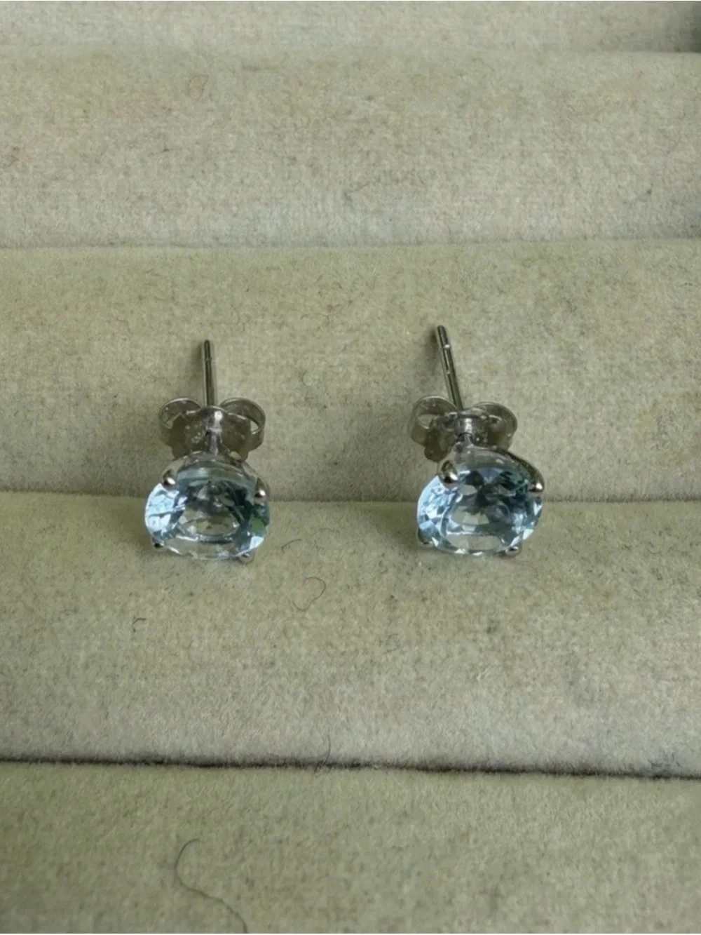 Genuine Aquamarine 14KT White Gold Stud Earrings